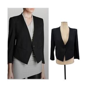 Helmut Lang Cropped One Button Blazer Jacket Black Textured Minimalist Size 2